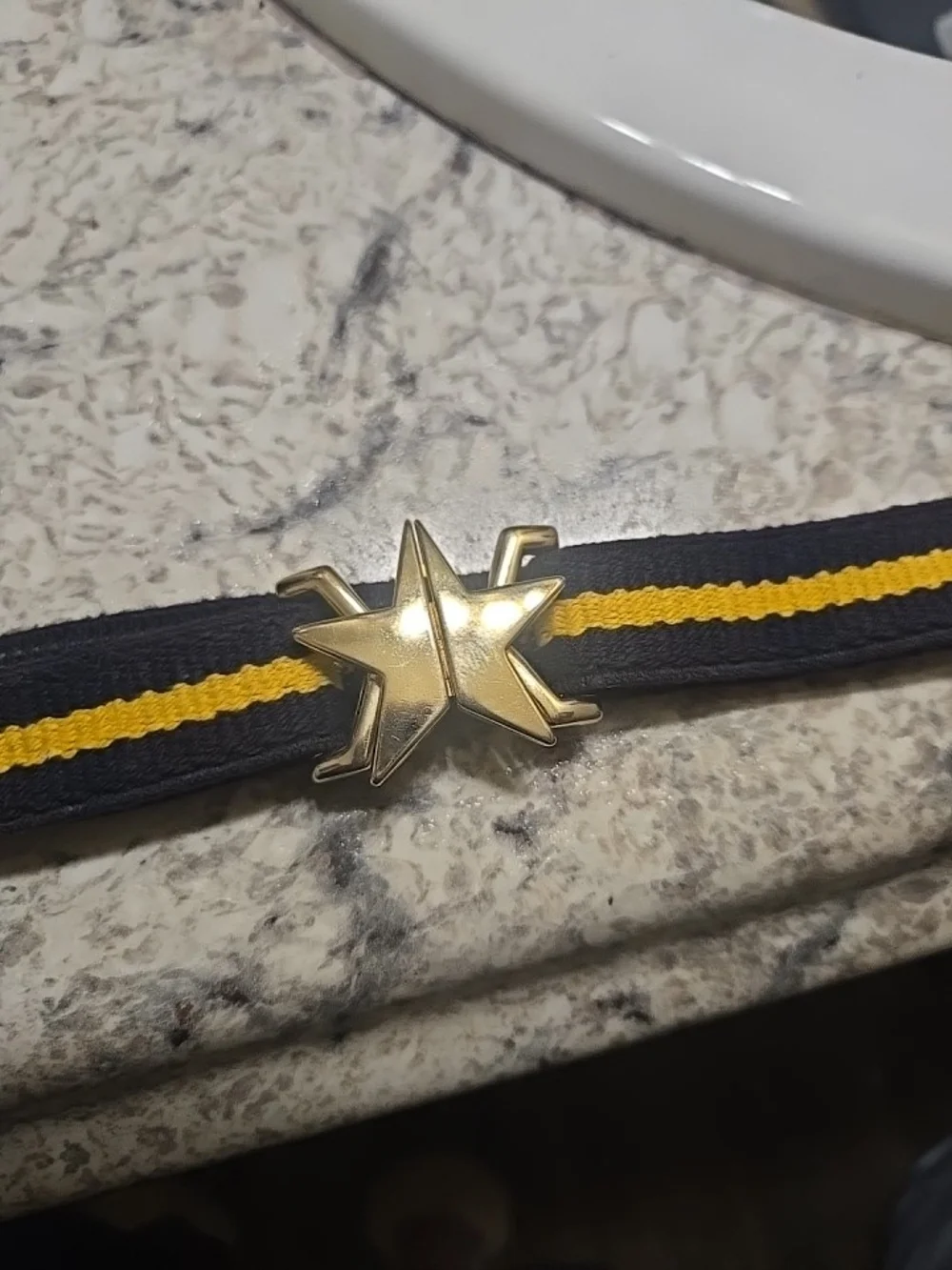 Vintage Gold Star Buckle Navy and Yellow Kids Elastic Belt. Adjustable. 27